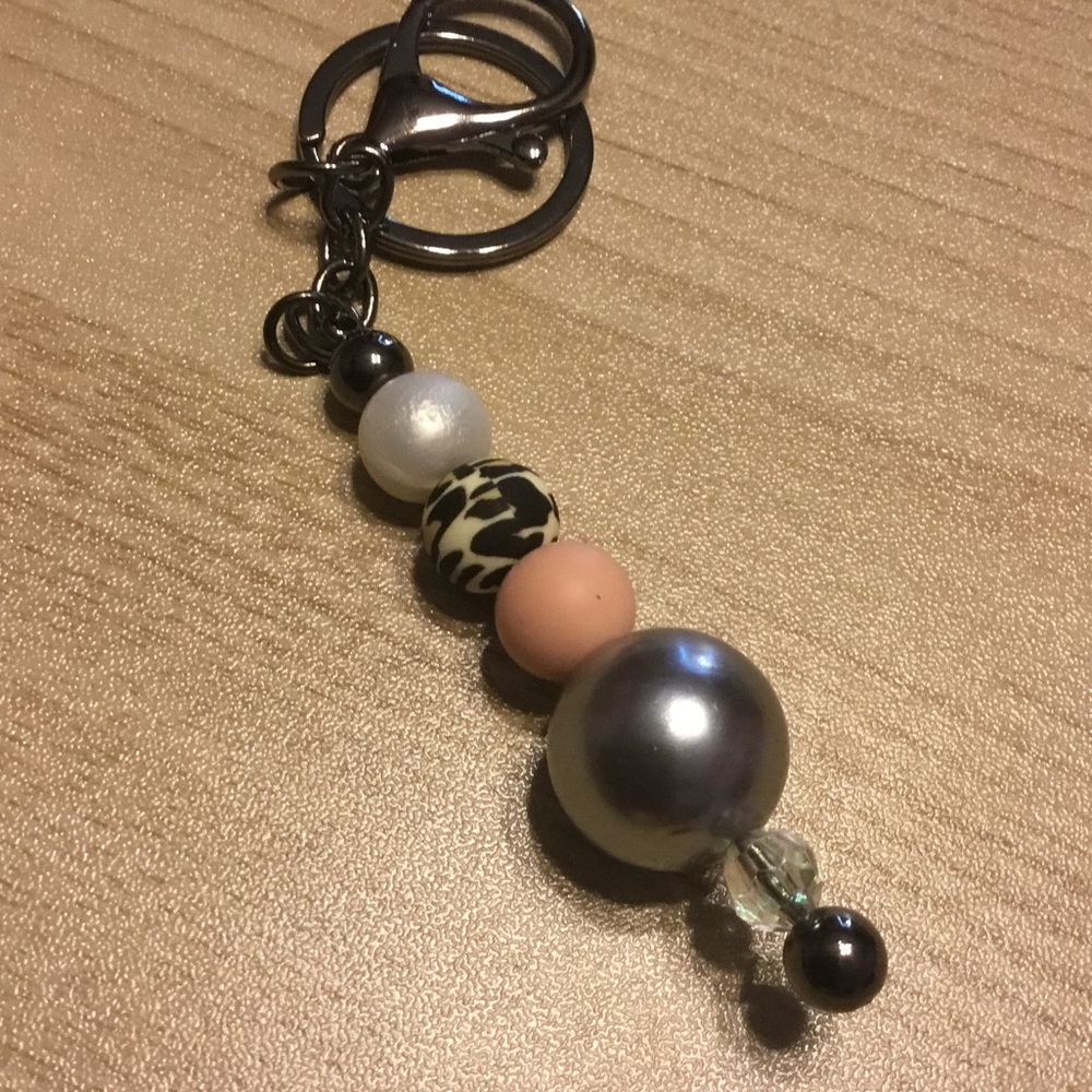 Elegant Beaded Keychain with Silver and Black Accents